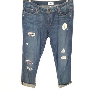 Paige Jimmy Skinny Distressed Plaid Jeans 31